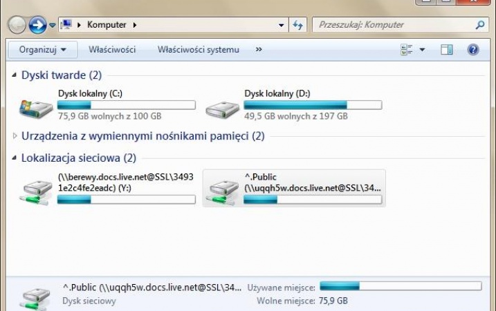 Podłączanie zdalnego dysku SkyDrive do komputera